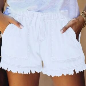 White Frayed Hem Women's Shorts